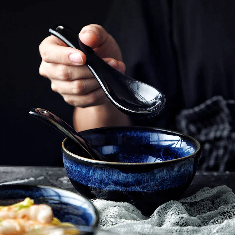 Afralia™ Kiln Glazed Ceramic Noodle Bowl - Large Soup Bowl for Ramen, Rice, and Salad