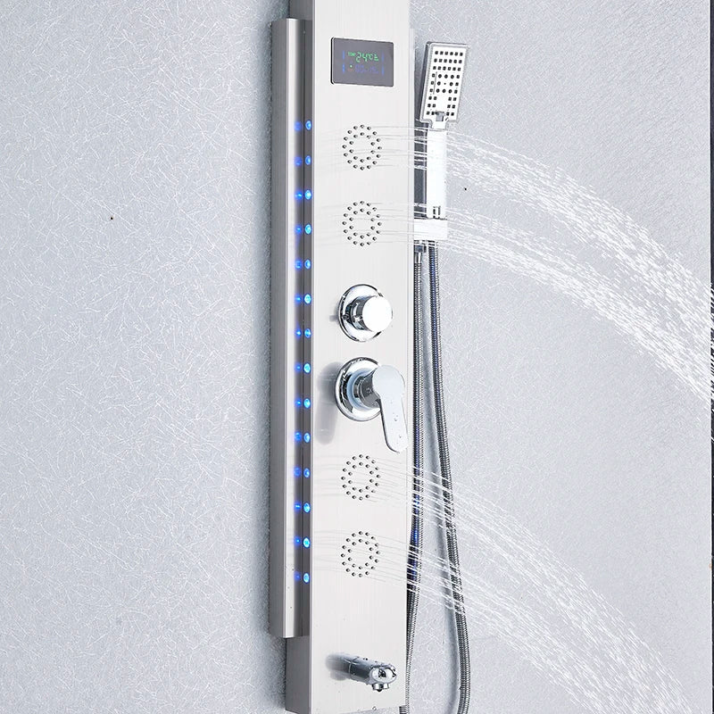 Afralia™ Black LED Shower Panel 5-Function Wall Mount Bathroom Faucet - Cold and Hot Shower