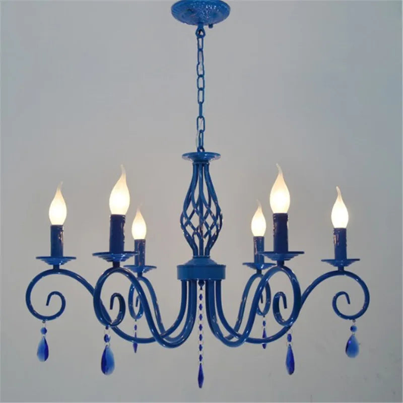 Afralia™ Blue Metal Crystal Chandelier: European Vintage Suspension Lighting