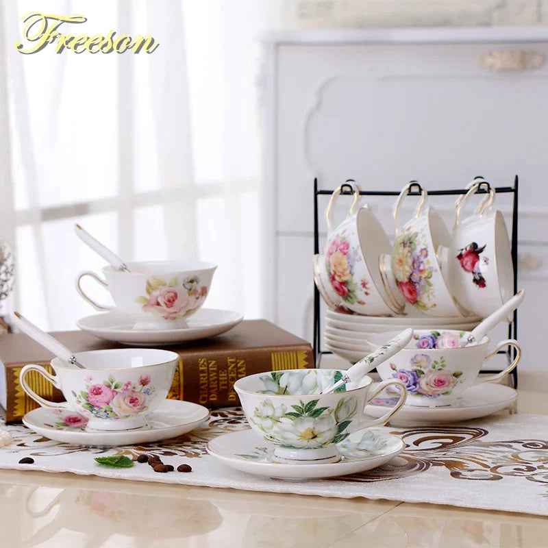 Afralia™ Elegant Ceramic Tea Cup Set 200ml British Porcelain Coffee Cup