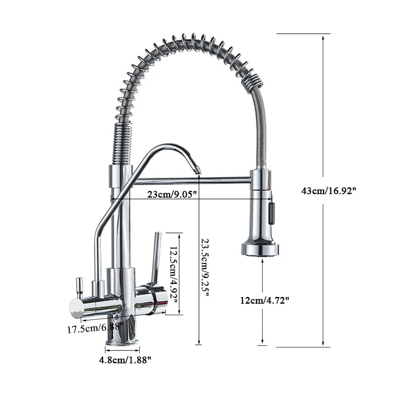 Afralia™ Chrome Kitchen Waterfilter Faucets with Dual Handle and 360 Degree Rotation