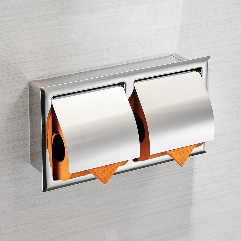 Afralia™ Stainless Steel Toilet Paper Holder Chrome Wall Mounted Concealed Bathroom Tissue Box