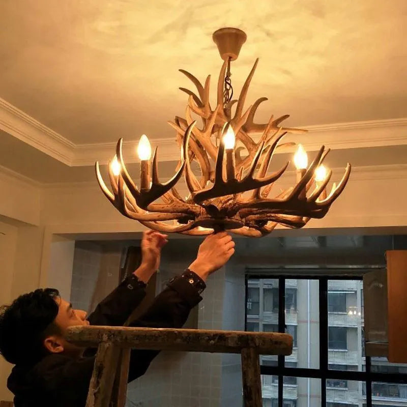 Afralia™ Deer Antler Chandelier: American Retro Resin Horn Lamps for Rustic Home Decor