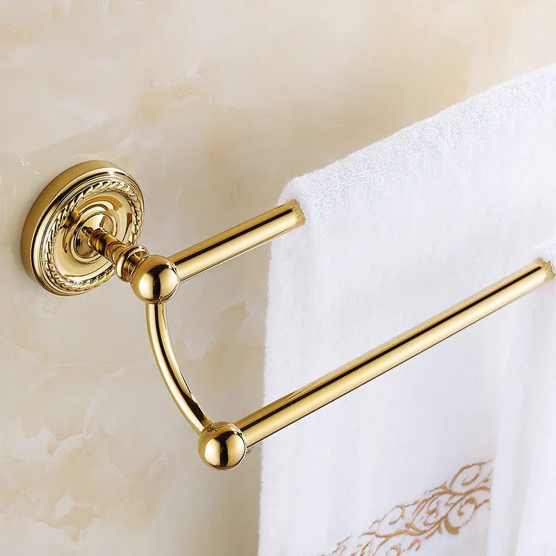 Afralia™ Brass Double Towel Bar Bathroom Shelf Black Towel Rack Holder