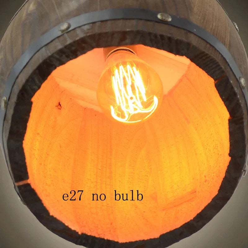 Afralia™ Wooden Barrel Pendant Lights Retro Decor Hanging Lamp for Dining Room Bar