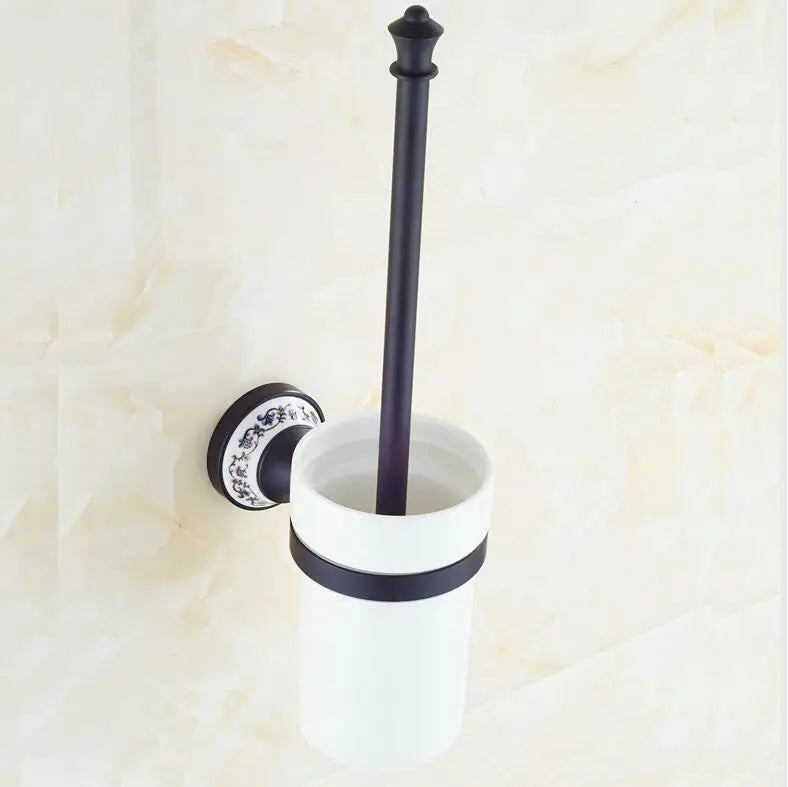 Afralia™ Black Porcelain Brass Bathroom Accessories Set