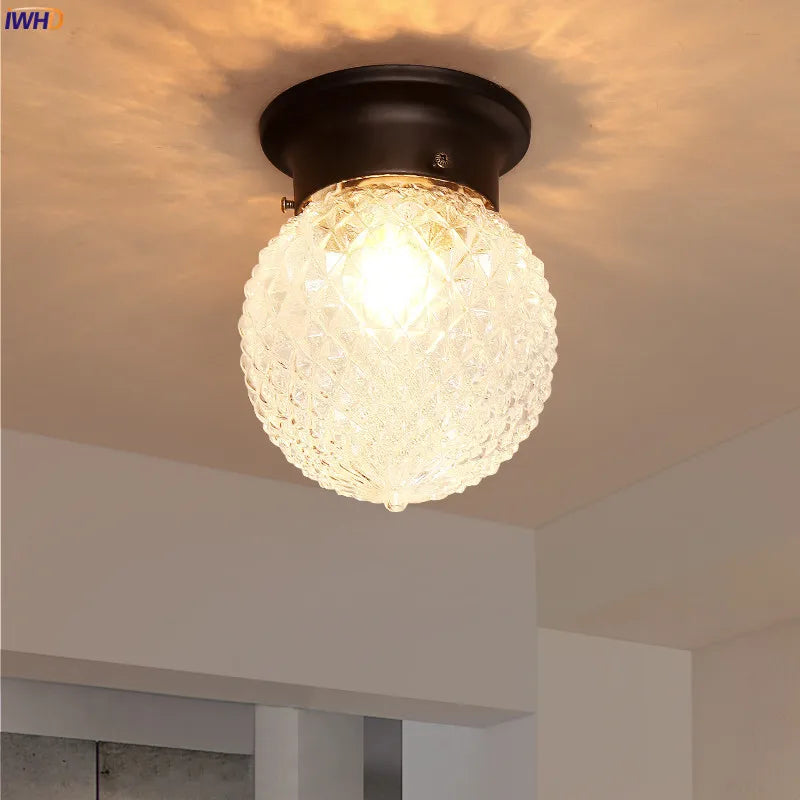 Afralia™ Nordic Vintage Glass LED Ceiling Light for Kitchen Hallway Balcony - Retro Ceiling Lamp