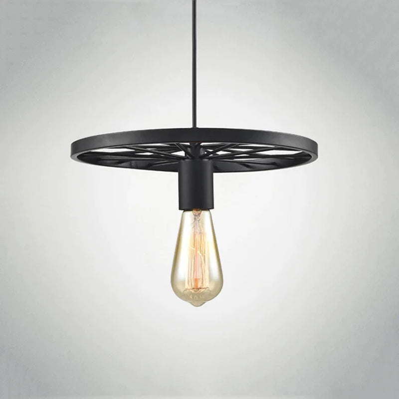 Afralia™ Iron Wheel Chandelier | Retro Loft Industrial Pendant Light for Dining Room