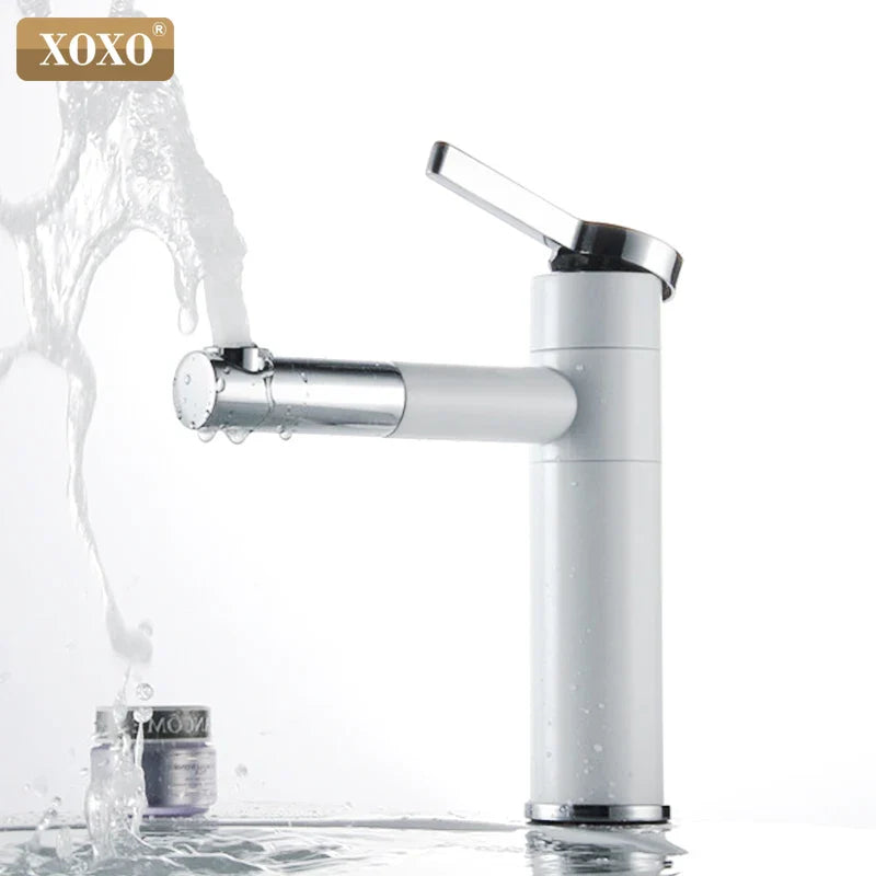 Afralia™ White Chrome Bathroom Faucet 360 Degree Rotate Single Handle - 83018