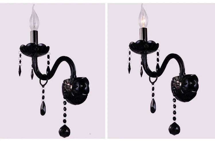 Afralia™ Crystal Wall Lamp with Candle LED E14 Bulbs in Black