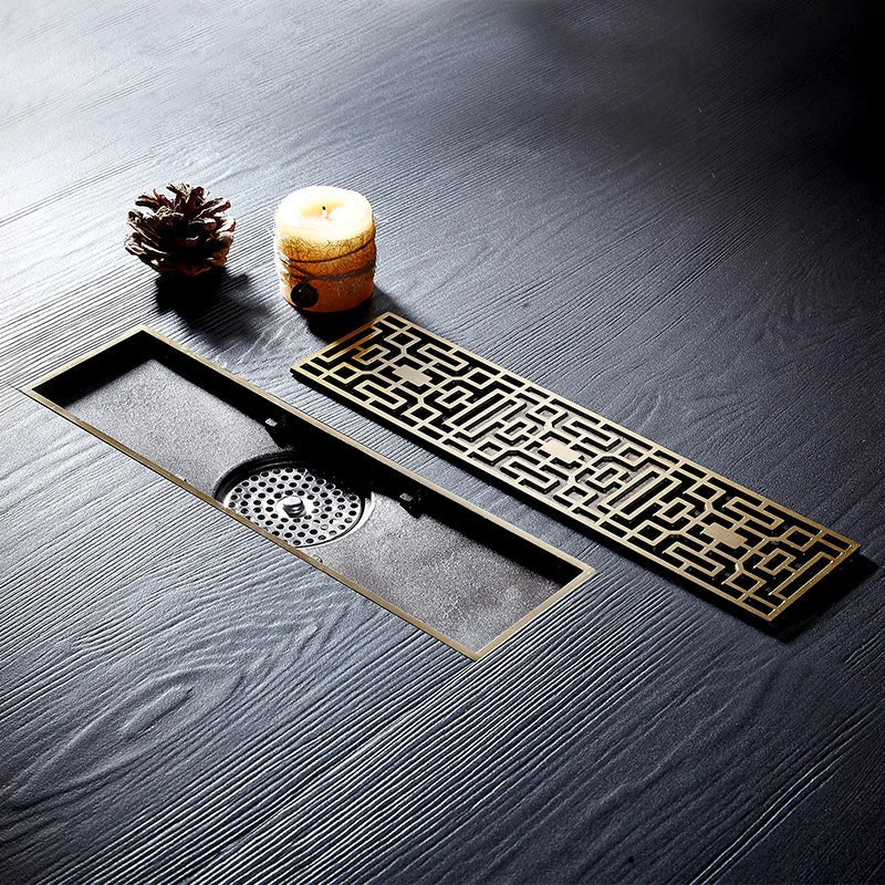 Afralia™ Euro Antique Brass Art Carved Floor Drain Cover Shower Waste Drainer