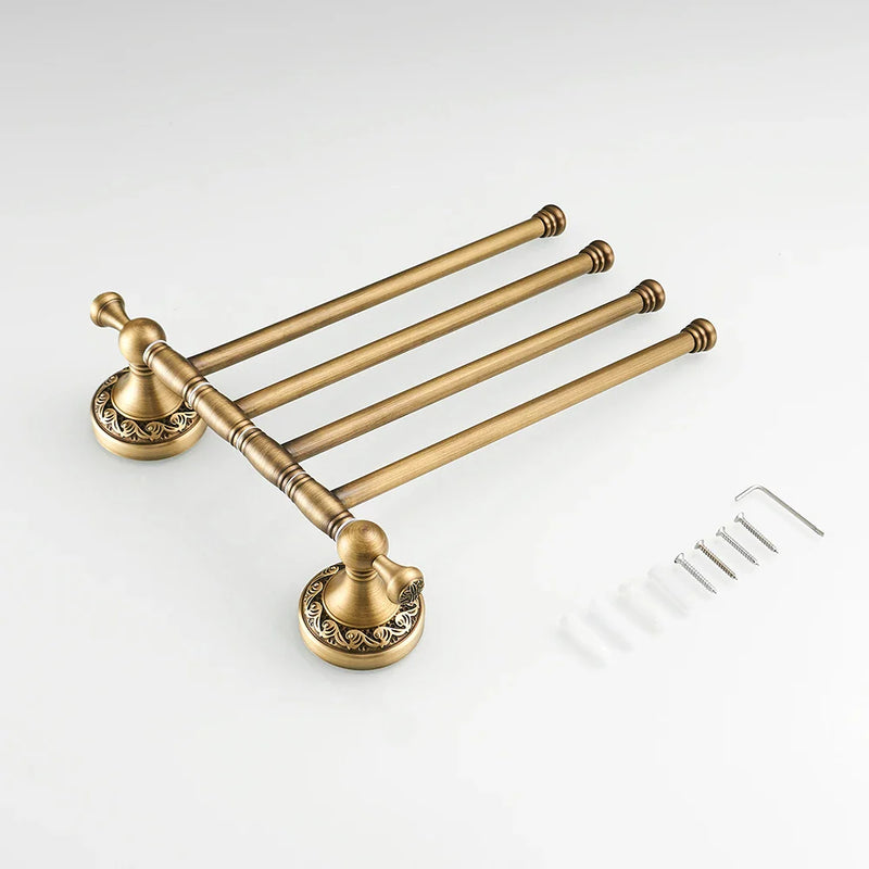 Afralia™ Antique Brass Towel Rack 4-Tier Bathroom Wall Shelf Holder Bars Pants Hanger