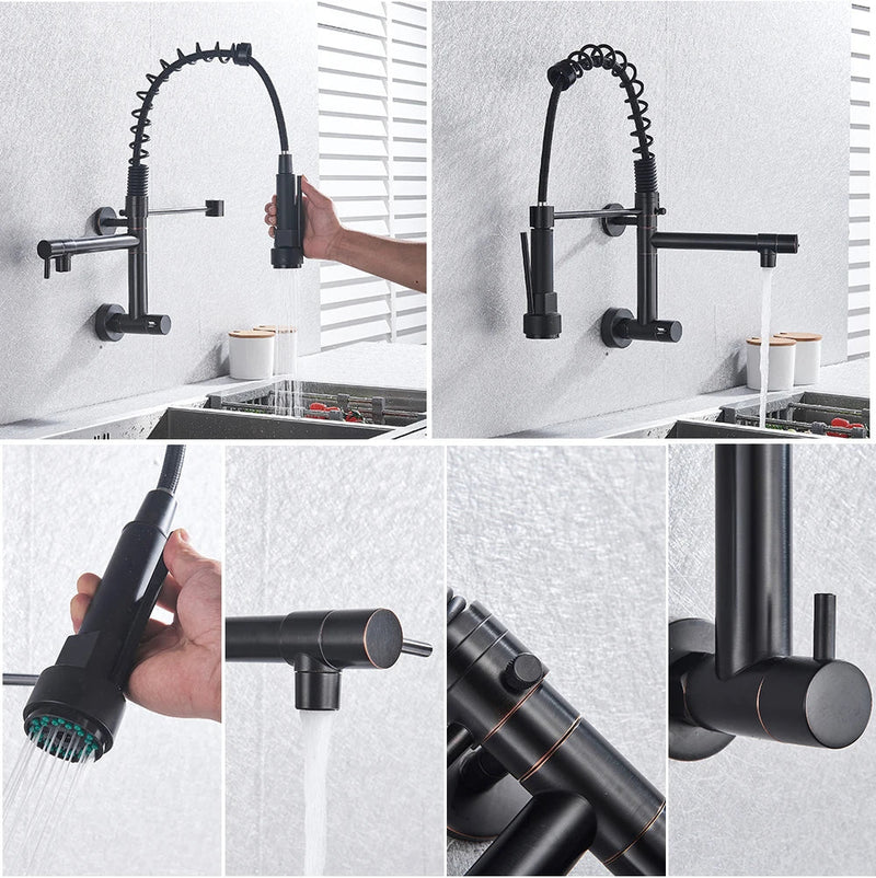 Afralia™ Dual Spouts Kitchen Faucet with Handheld Shower - Wall Mounted Dual Spouts