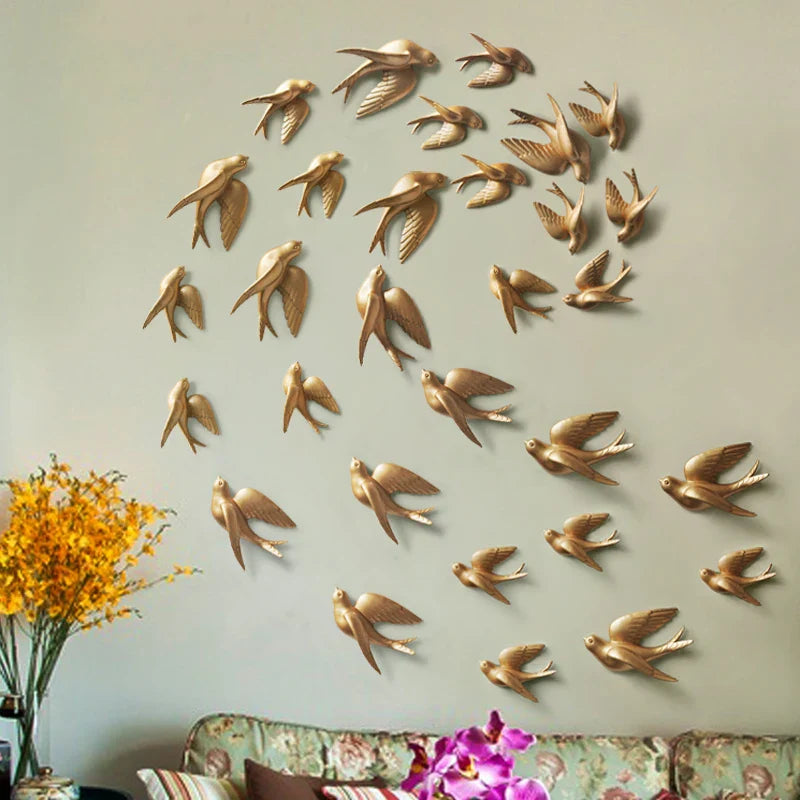 Afralia™ Swallow 3D Wall Stickers Resin Bird Figurine Home Decor Ornament for Living Room