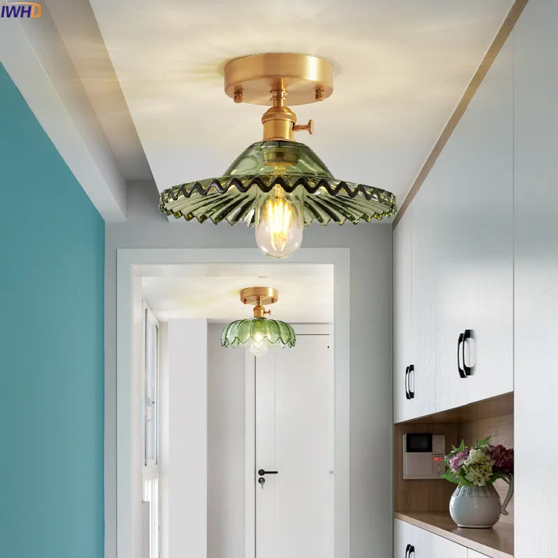 Afralia™ Nordic Glass Copper Ceiling Light LED Vintage Lamparas De Techo