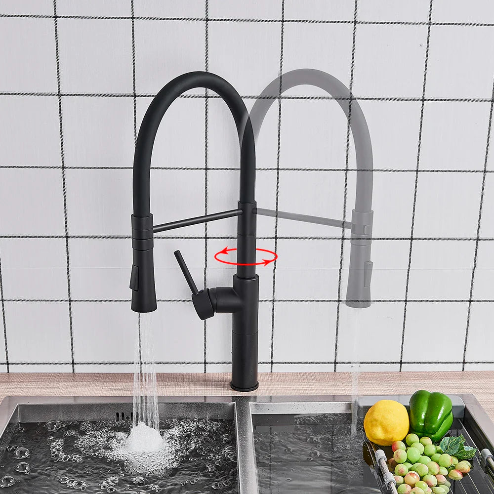 Afralia™ Matte Black/Chrome Swivel Kitchen Faucet with Pull Down Sprayer