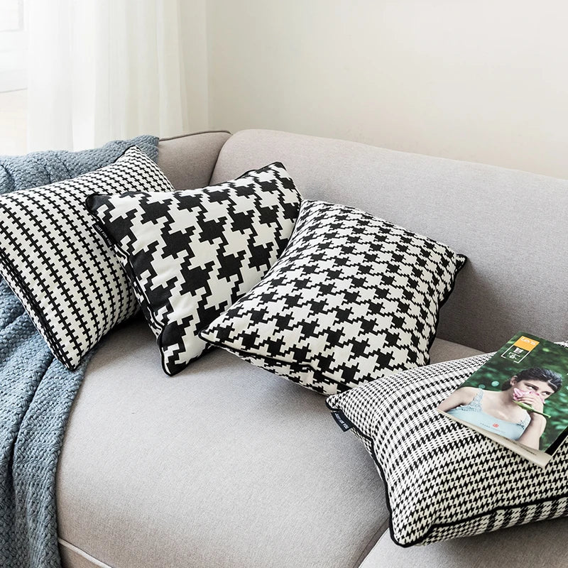 Afralia™ Hounds Tooth Cushion Cover, Durable Canvas Pillowcase for Sofa Bed, 45x45cm/35x55cm