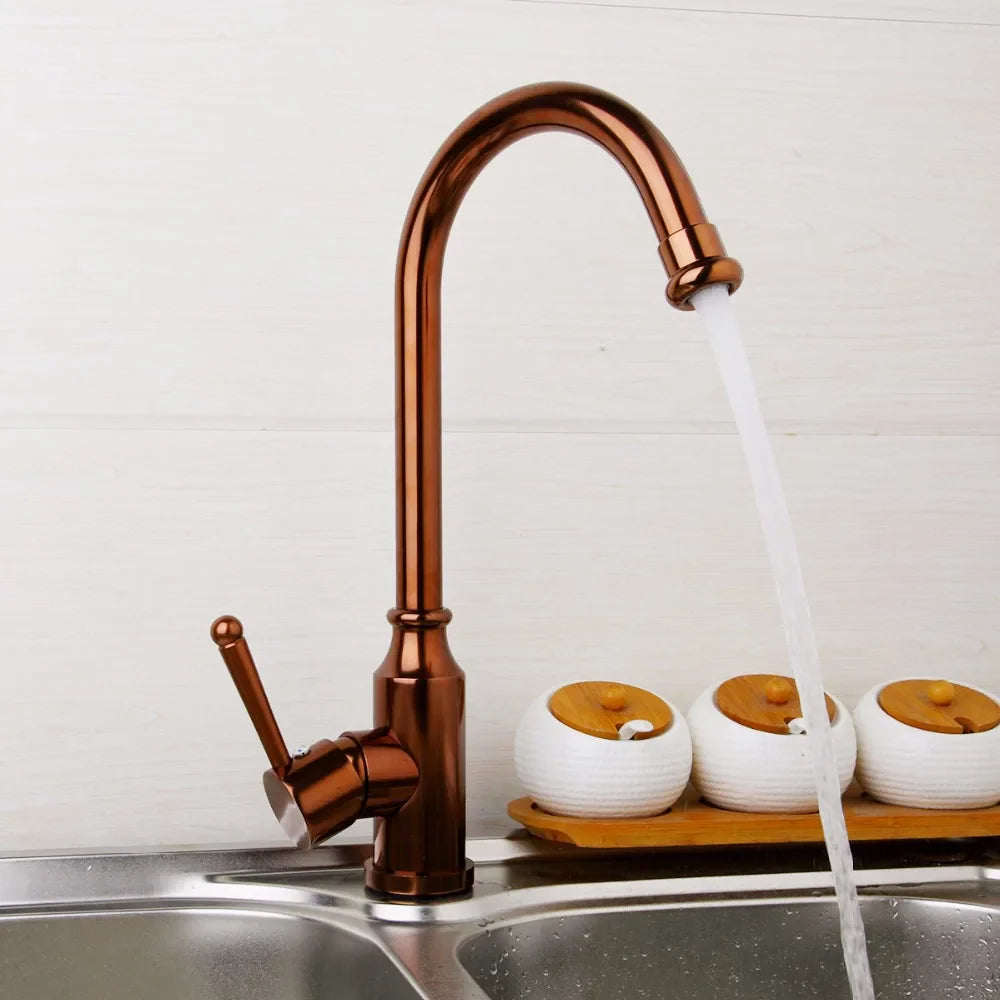 Afralia™ Rose Gold Kitchen Sink Mixer, Black Tap Faucet, Space Aluminium Metal