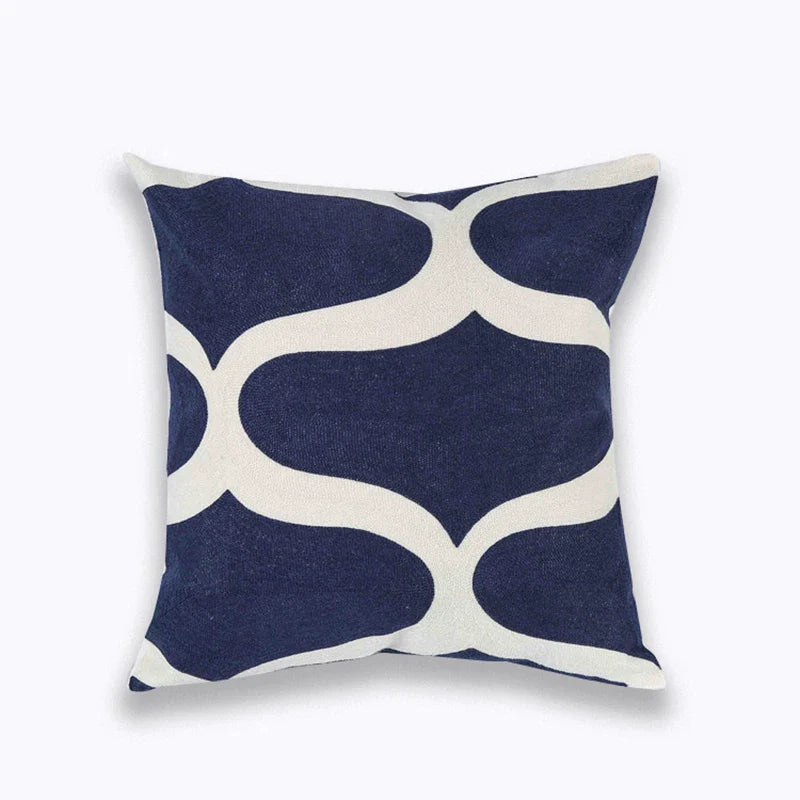 Afralia™ Blue Zigzag Geometric Embroidered Cushion Cover 45x45cm