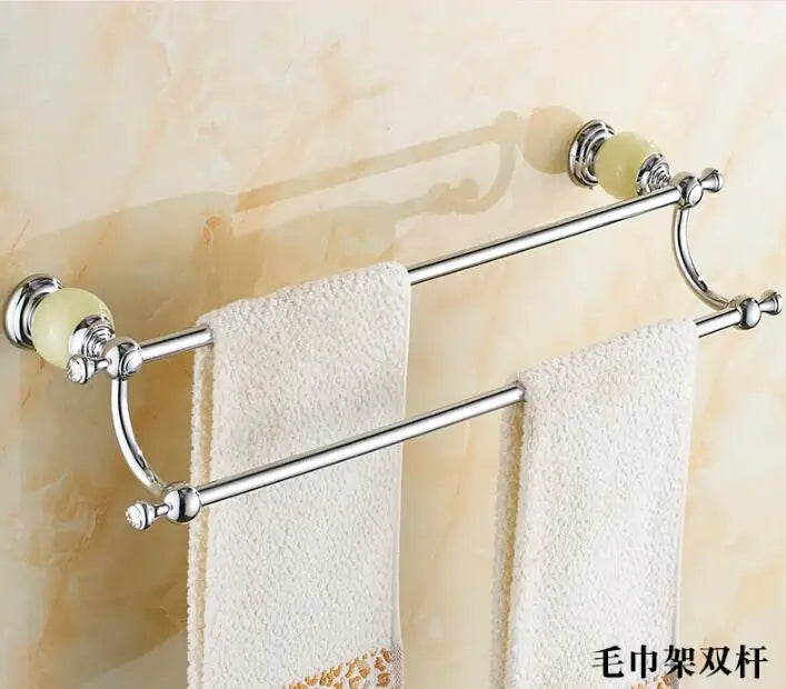 Afralia™ Brass & Jade Bathroom Set: Holder, Bar, Basket, Rack, Ring - Hardware Collection