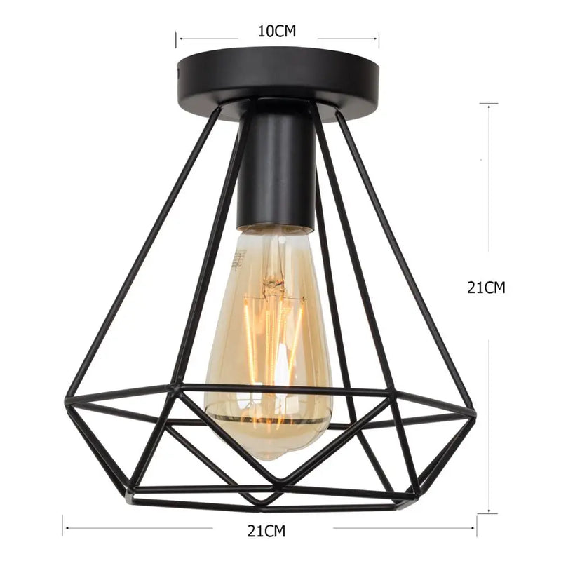 Afralia™ Iron Black Cage Ceiling Lamp Retro Fixtures Home Lighting for Living Room