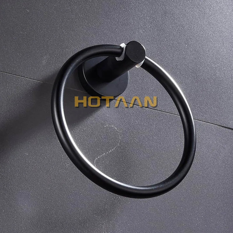Afralia™ Matte Black Stainless Steel Wall-Mounted Towel Holder with Round Towel Rings