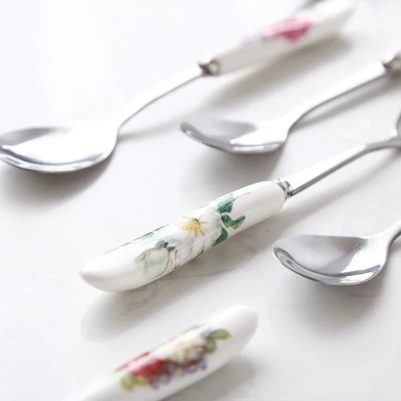 Afralia™ 6-Piece Coffee Spoon Set, European Bone China & Stainless Steel Tableware