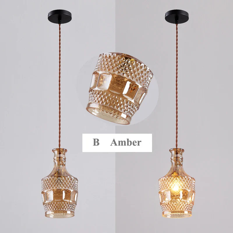 Afralia™ Vintage Wine Bottle Pendant Lights Glass Pendant Lamps for Cafe/Bar E27