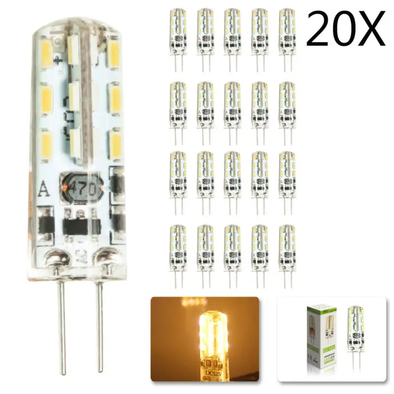 Afralia™ G4 LED Spotlight Bulb 2W Crystal Lamp 12V 3014 SMD - Pack of 20