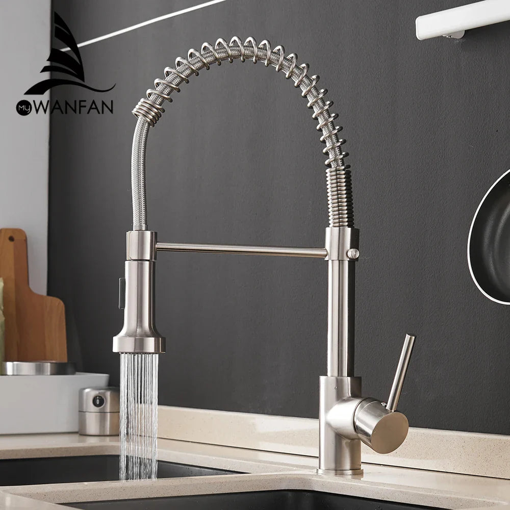 Afralia™ Brass Spring Spout Kitchen Faucet with Single Lever Pull Down Mixer Tap