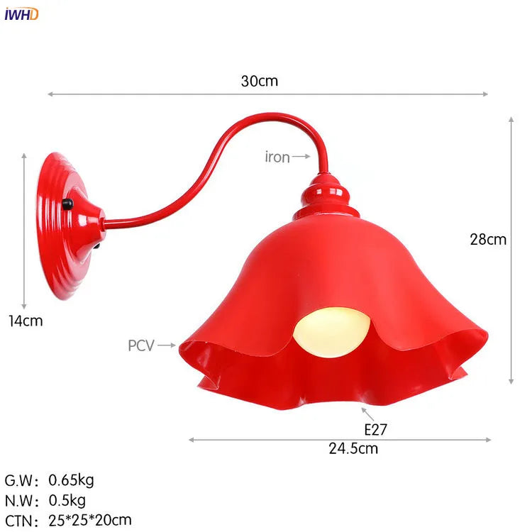 Afralia™ Red Metal Vintage LED Wall Light Retro Sconce for Bedroom Living Room