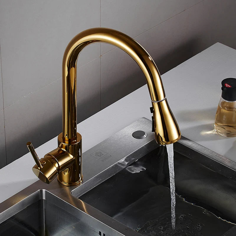 Afralia™ White/Gold/Nickel Kitchen Faucet Mixer Tap - 360° Swivel Sink, Pull Out, Single Handle