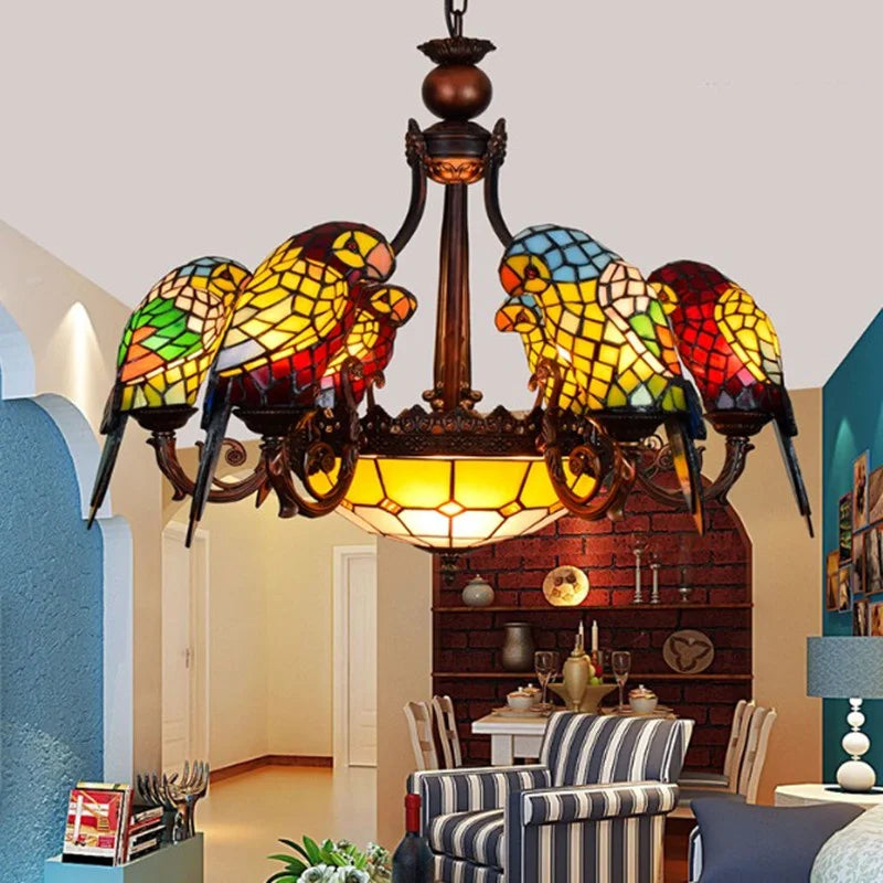 Afralia™ Glass Parrot Pendant Chandelier for Bar Club Living Room Bedroom