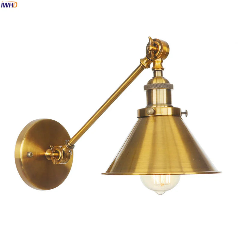 Afralia™ Antique Gold Long Arm Wall Lamp Vintage Bedroom Loft Industrial LED Wall Light