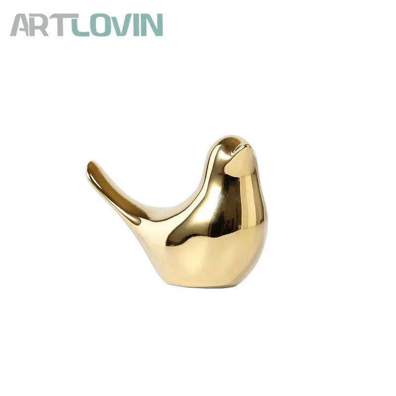 Afralia™ Gold Ceramic Bird Figurines Home Decor - Fashionable Wedding Ornaments
