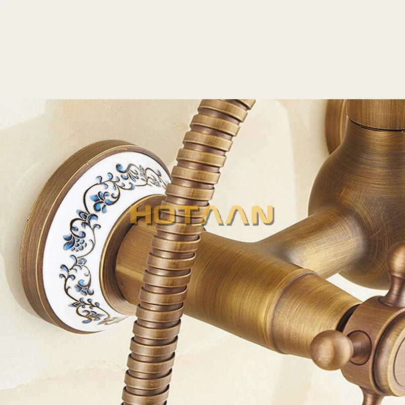 Afralia™ Antique Brass Rainfall Shower Faucet Set with Hand Shower