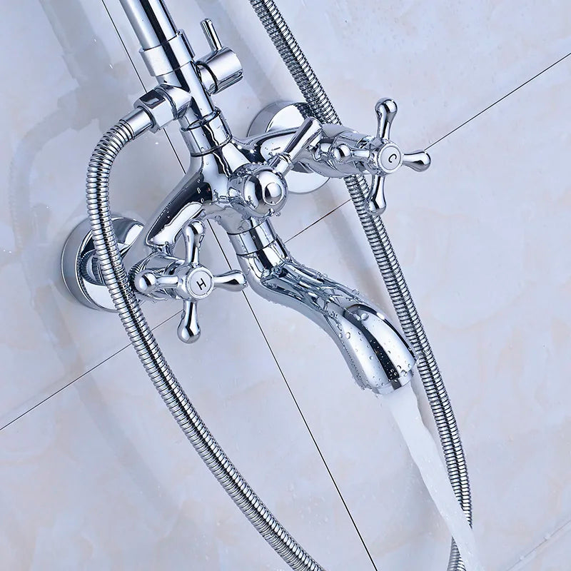 Afralia™ Chrome Dual Handle Shower Set with 8" Rainfall Head and Hand Shower