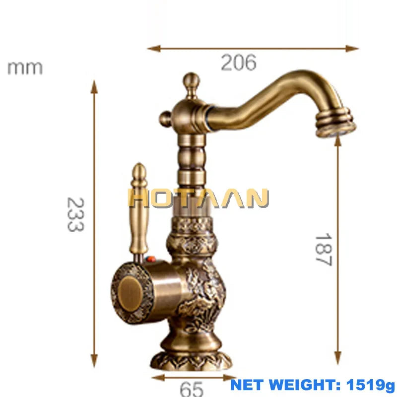 Afralia™ Antique Bronze Carving Kitchen Basin Faucet - Hot Cold Water Mixer Tap