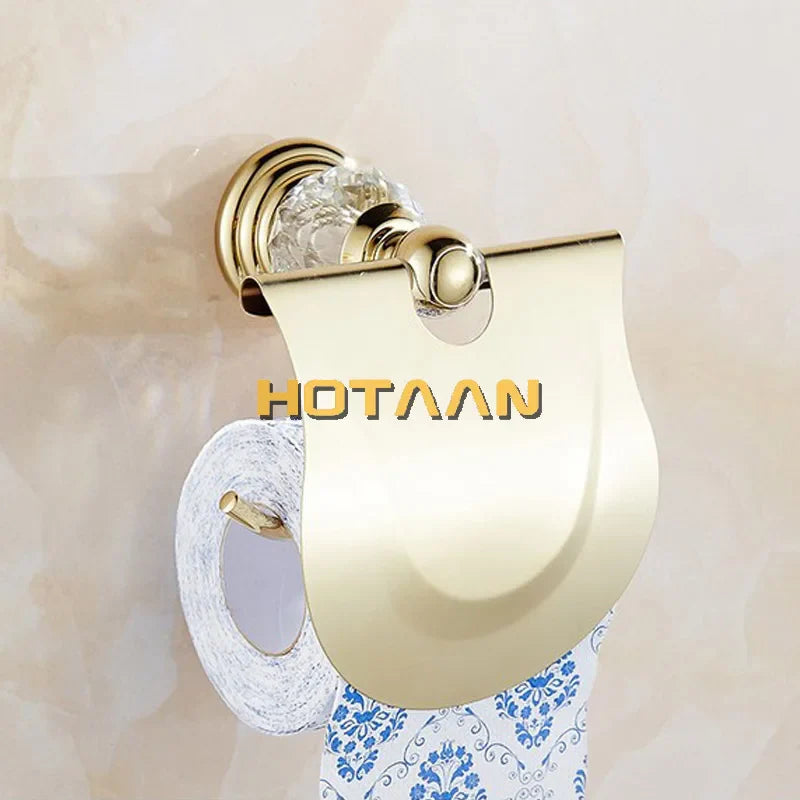 Afralia™ Golden Crystal Toilet Paper Holder Wall Mount Archaize Waterproof Roll Rack