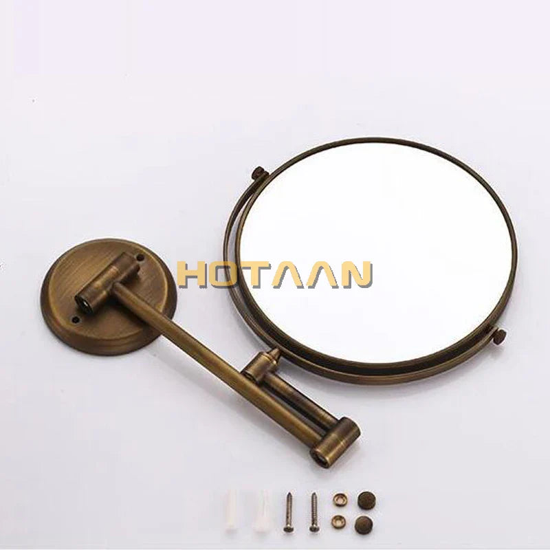 Afralia™ 8" Brass Shave Makeup Mirror Wall Mounted Extendable Arm 1x3x Magnifying