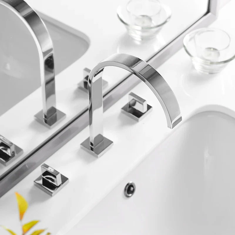 Afralia™ Brass Chrome Bathroom Sink Faucets Deck Mounted Double Handle Hot Cold Tap
