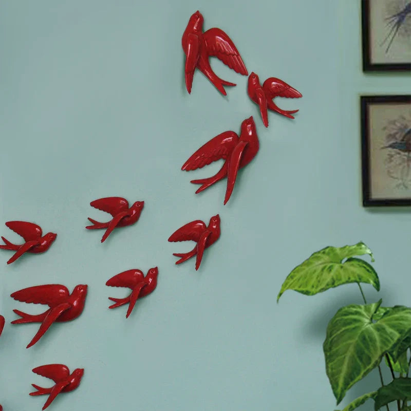 Afralia™ Swallow 3D Wall Stickers Resin Bird Figurine Home Decor Ornament for Living Room