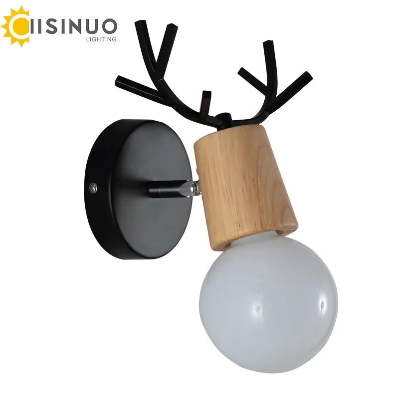 Afralia™ Modern Deer Antlers LED Wall Light Black White Solid Wood Novelty Animal Wall Lamp