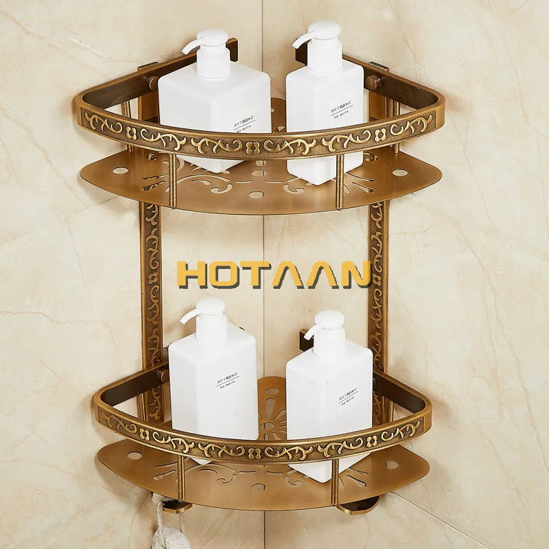 Afralia™ Antique Aluminum Double Layer Bathroom Corner Shelf - Bathroom Holder Organizer
