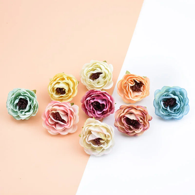Afralia™ Fake Stamen Pompom Decorative Flowers Wreaths Silk Roses Heads Home Decor