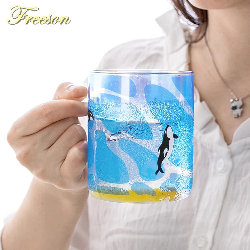 Afralia™ Killer Whale Glass Coffee Mug 350ml: Cute Polar Bear Tea Cup Heat Resistant Glass Beer Mug