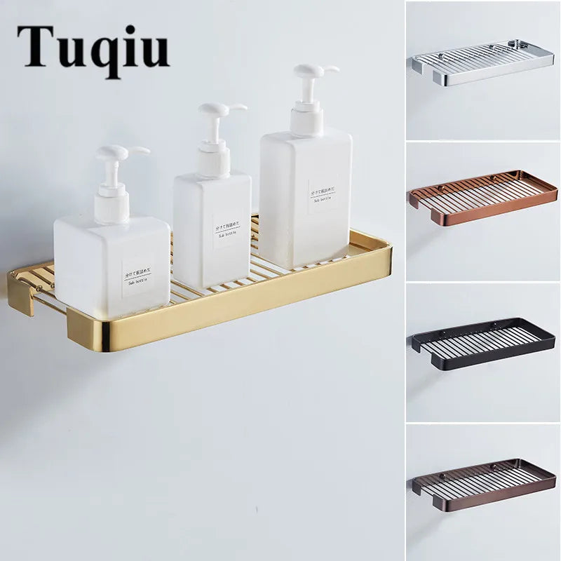 Afralia™ Brass Square Bathroom Shower Rack Wall Mounted Corner Shelf