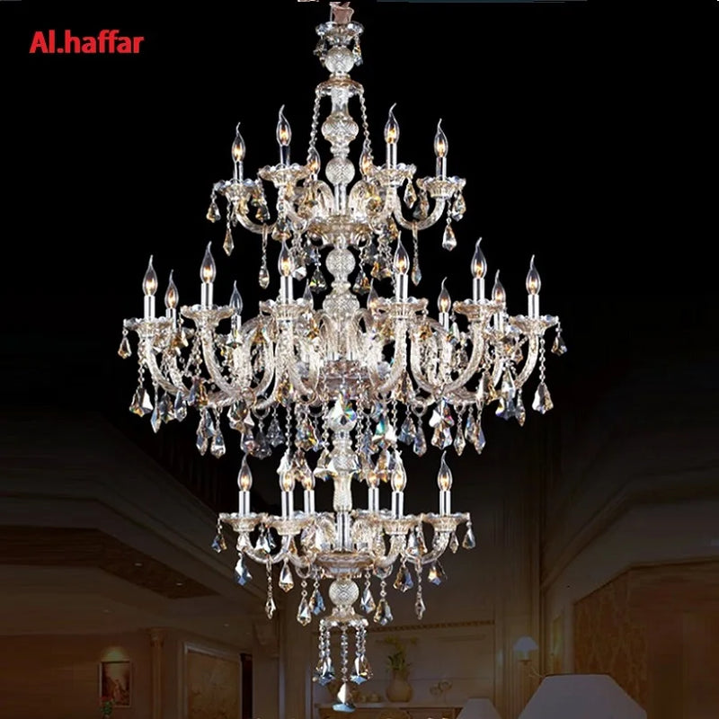 Afralia™ Luxury Crystal Candle Chandelier - 24 Lights, 3 Floors, Modern K9 Design