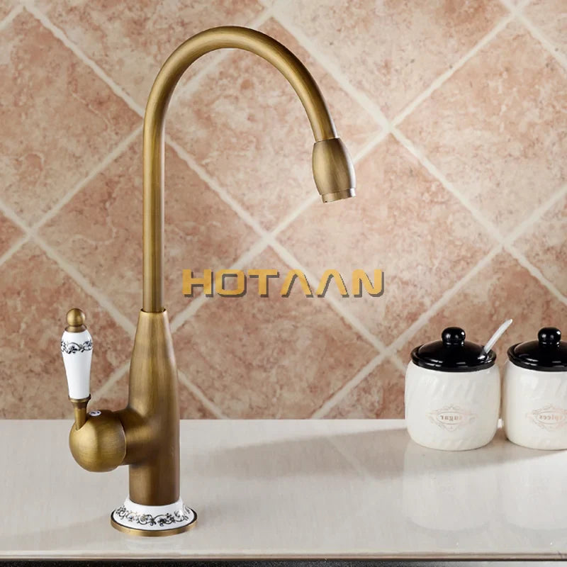 Afralia™ Antique Brass Kitchen Faucet - Swivel Basin Tap, 360° Rotation, Hot & Cold Water Mixers