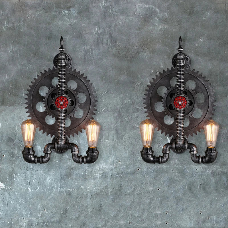 Afralia™ Vintage Gear Water Pipe Wall Sconce for Retro Loft, Restaurant, Bar and Cafe